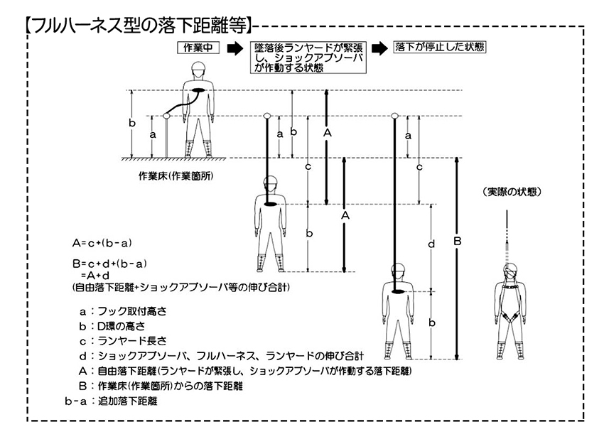 フルハーネス型の落下距離の等の説明